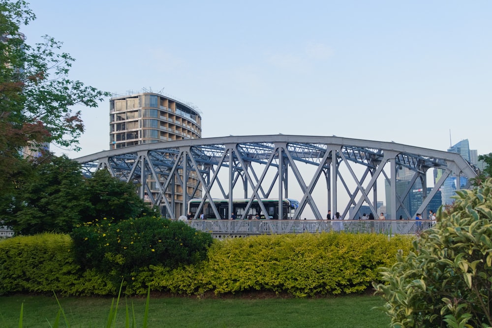 a bridge with a train going over it