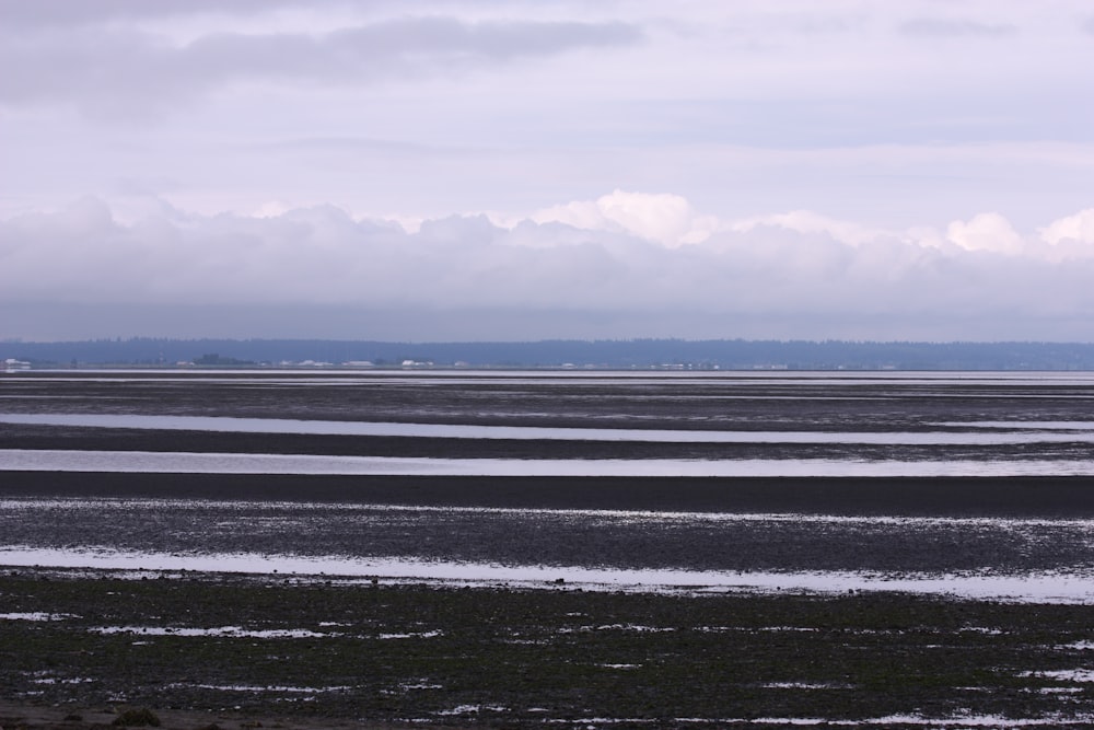 a large body of water sitting under a cloudy sky