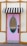 A pastel pink door with an oval-shaped window and turquoise trim is set into a cream and wooden frame wall. Above the door hangs a black and white striped awning. The door has a silver handle and an electronic lock. The number 112 is displayed above the window.