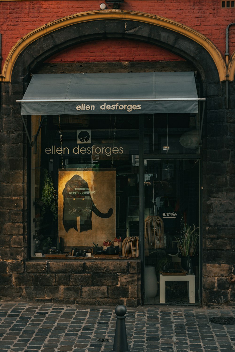 a store front with an elephant picture on the window