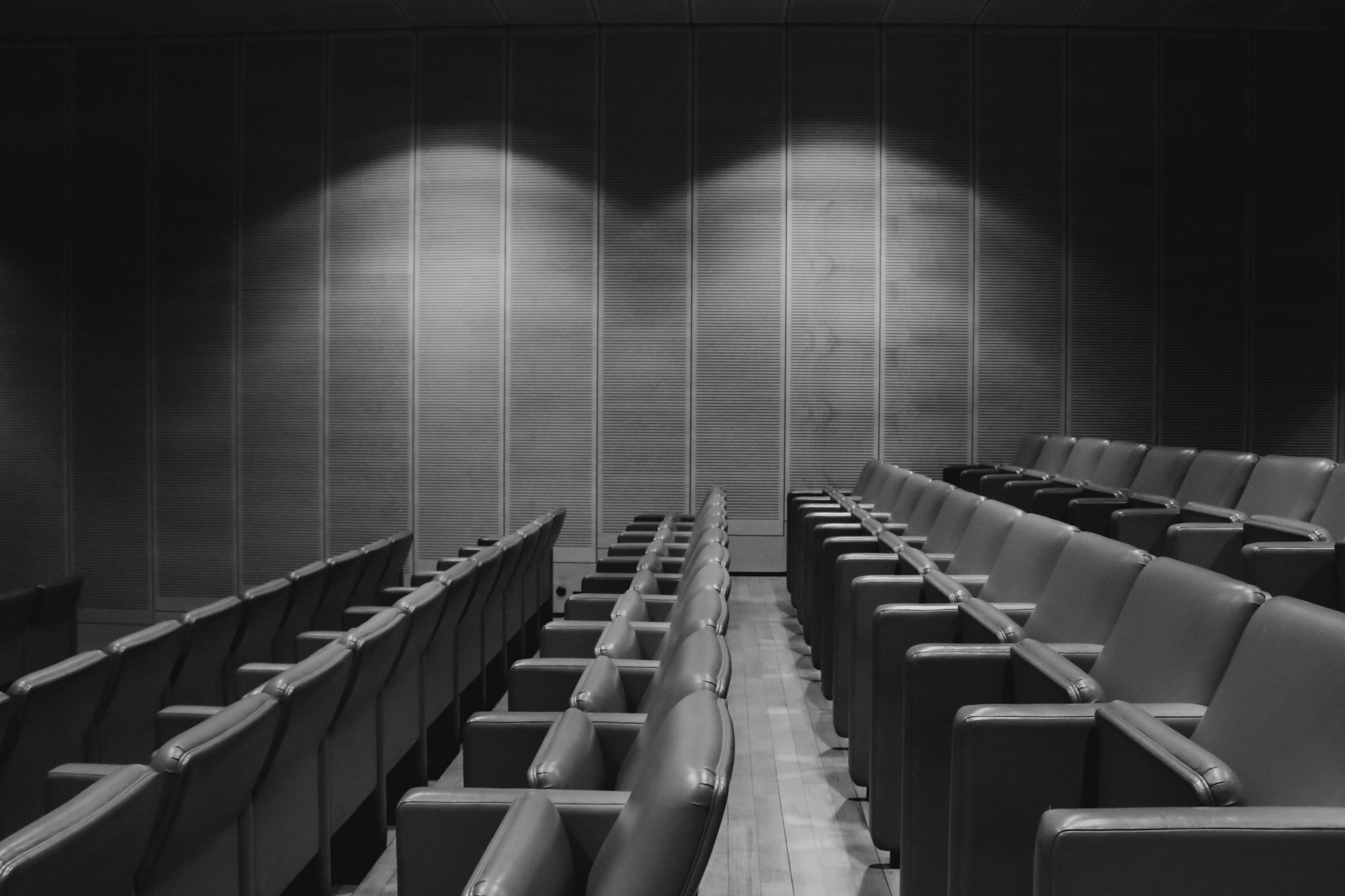 a row of empty seats in a theater