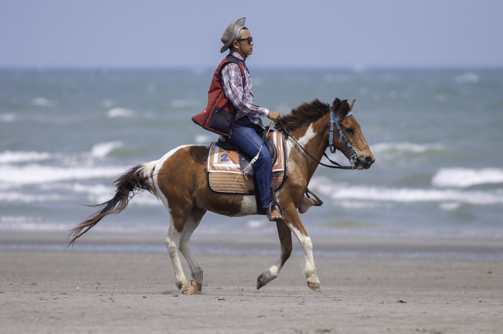 a person riding a horse on a beach