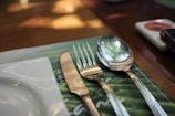 Close-up of plant-based plates and utensils.
