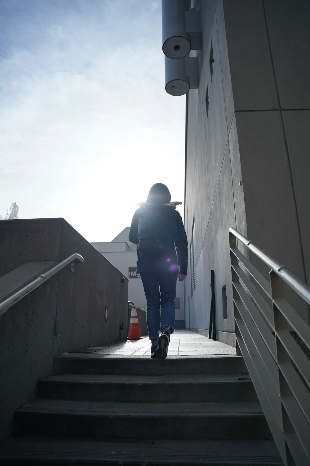 a person walking down a flight of stairs