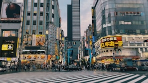 A bustling city street scene capturing the energy of daily life.