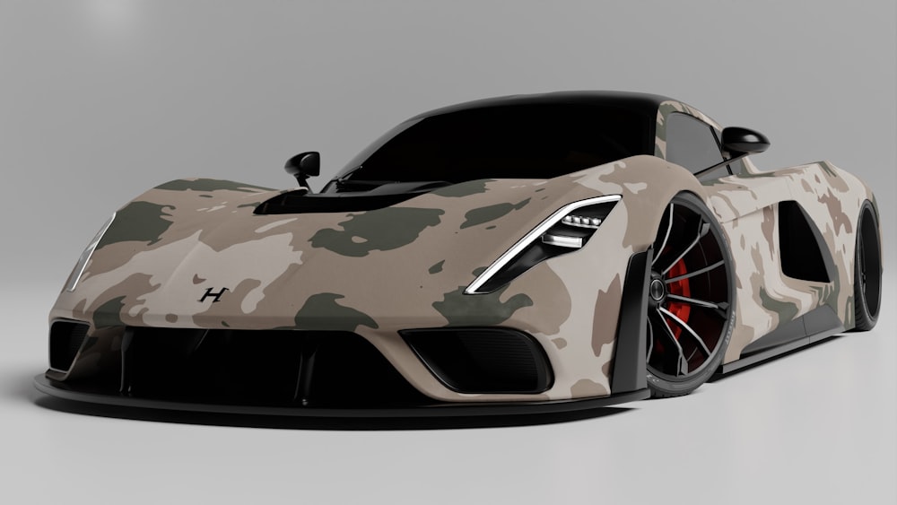 a camouflaged sports car is shown in this image