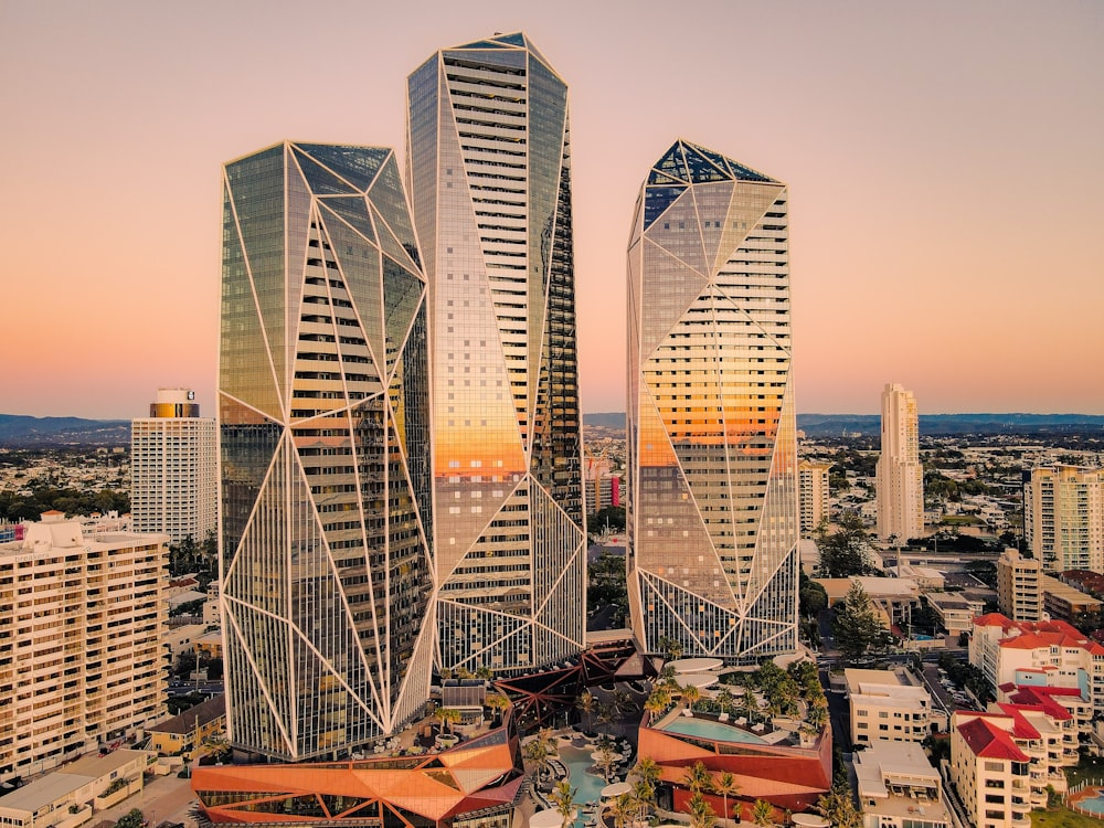 a group of tall buildings sitting next to each other