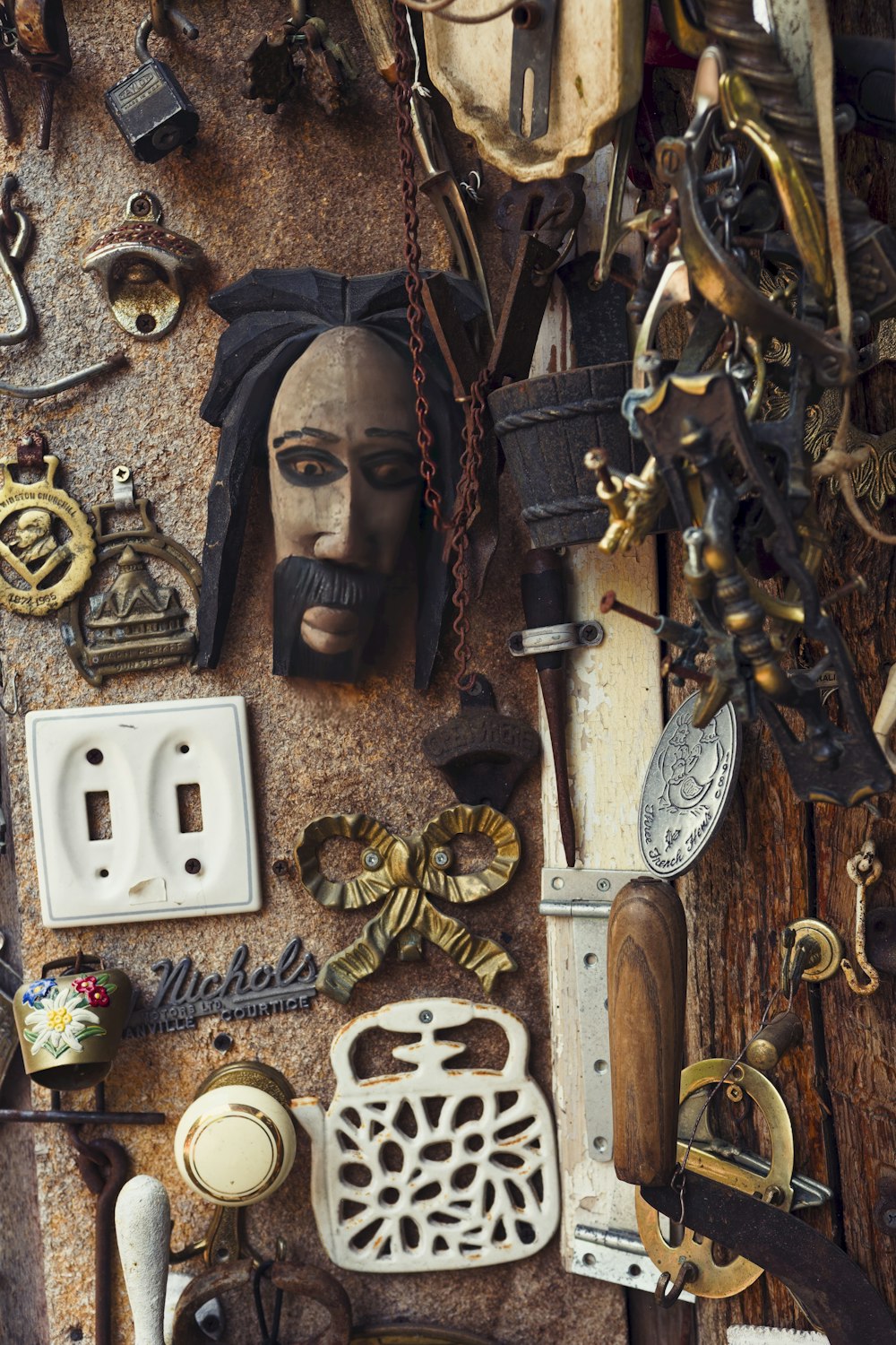 a wall covered in lots of different types of items