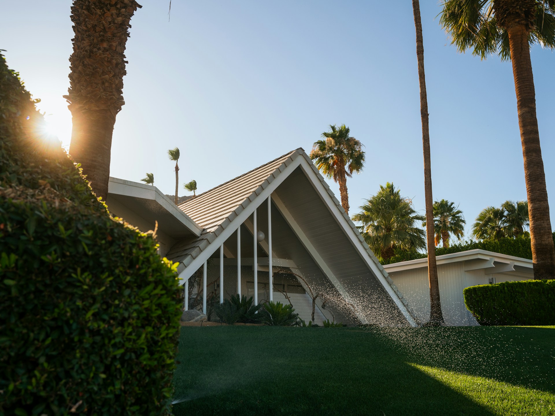 a house with palm trees in the background