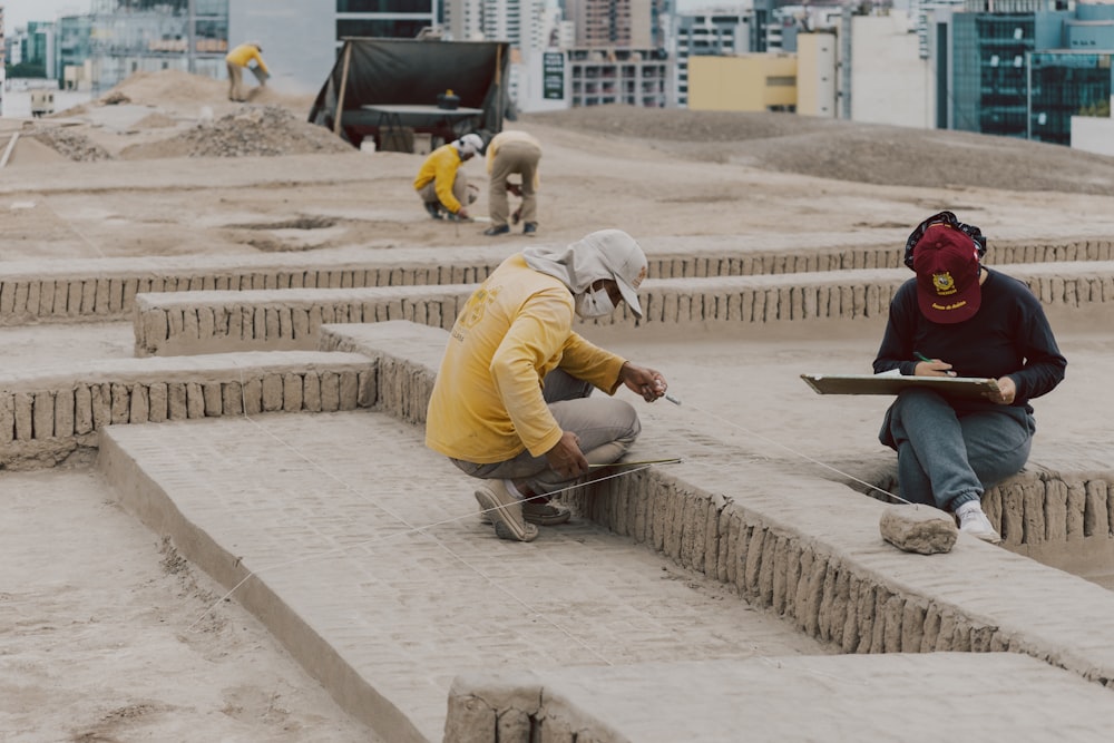 a group of people working on a construction site