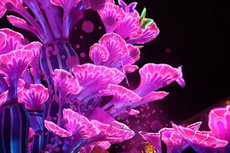 Custom backdrop panel with delicate floral and neon details.