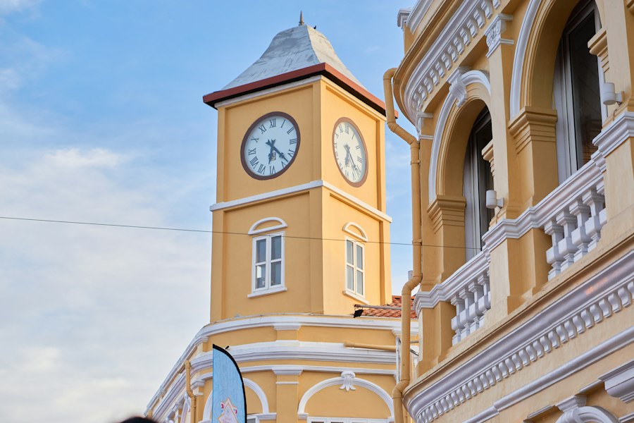 Clock tower on a street corner in Phuket Town
