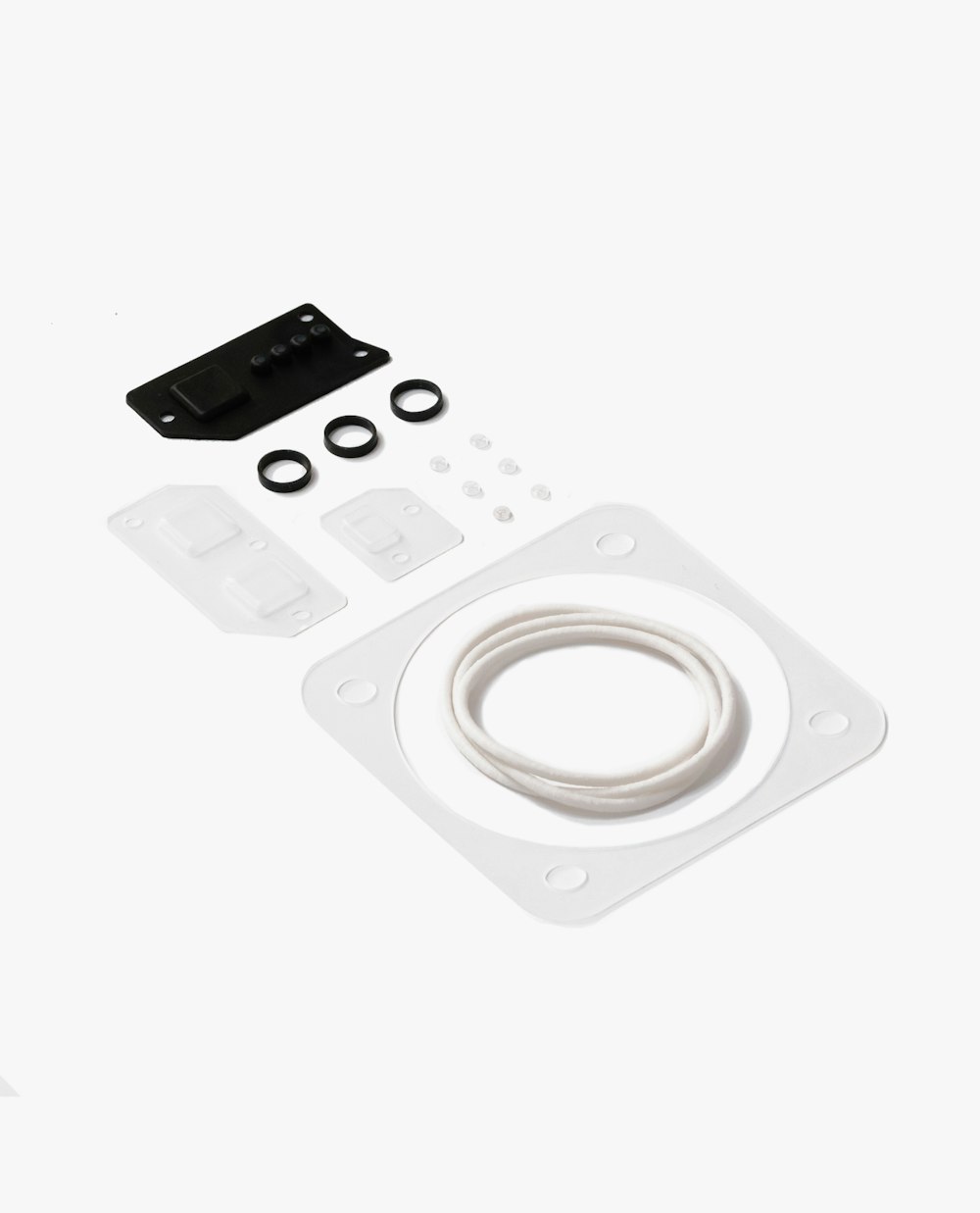 a set of parts for a camera with a white background