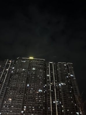 Night view of Sama Real Estate's commercial building illuminated beautifully