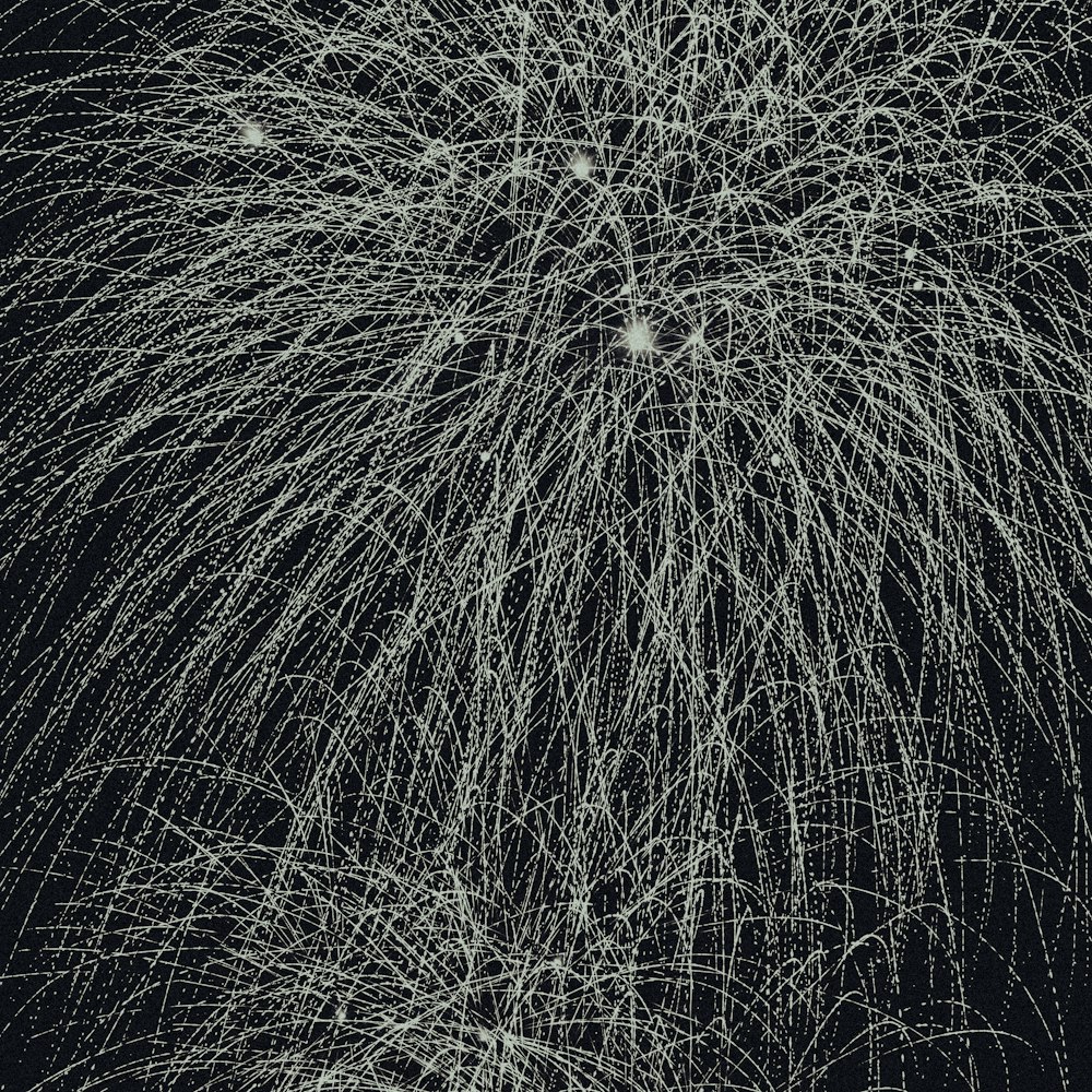 a black and white photo of fireworks