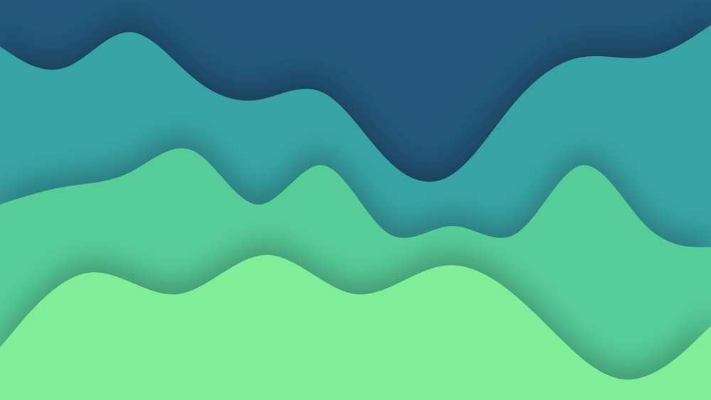 a blue and green background with wavy shapes