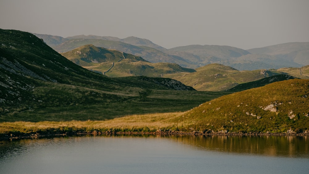 a body of water surrounded by mountains