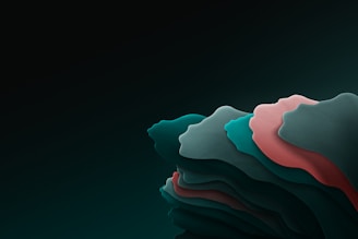 A series of layered silhouettes resembling human profiles are displayed in a smooth gradient. The profiles are in different shades of teal, green, and coral, creating an artistic and abstract effect against a dark background.
