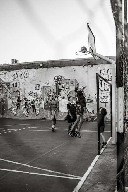 An urban basketball scene showcasing street culture.