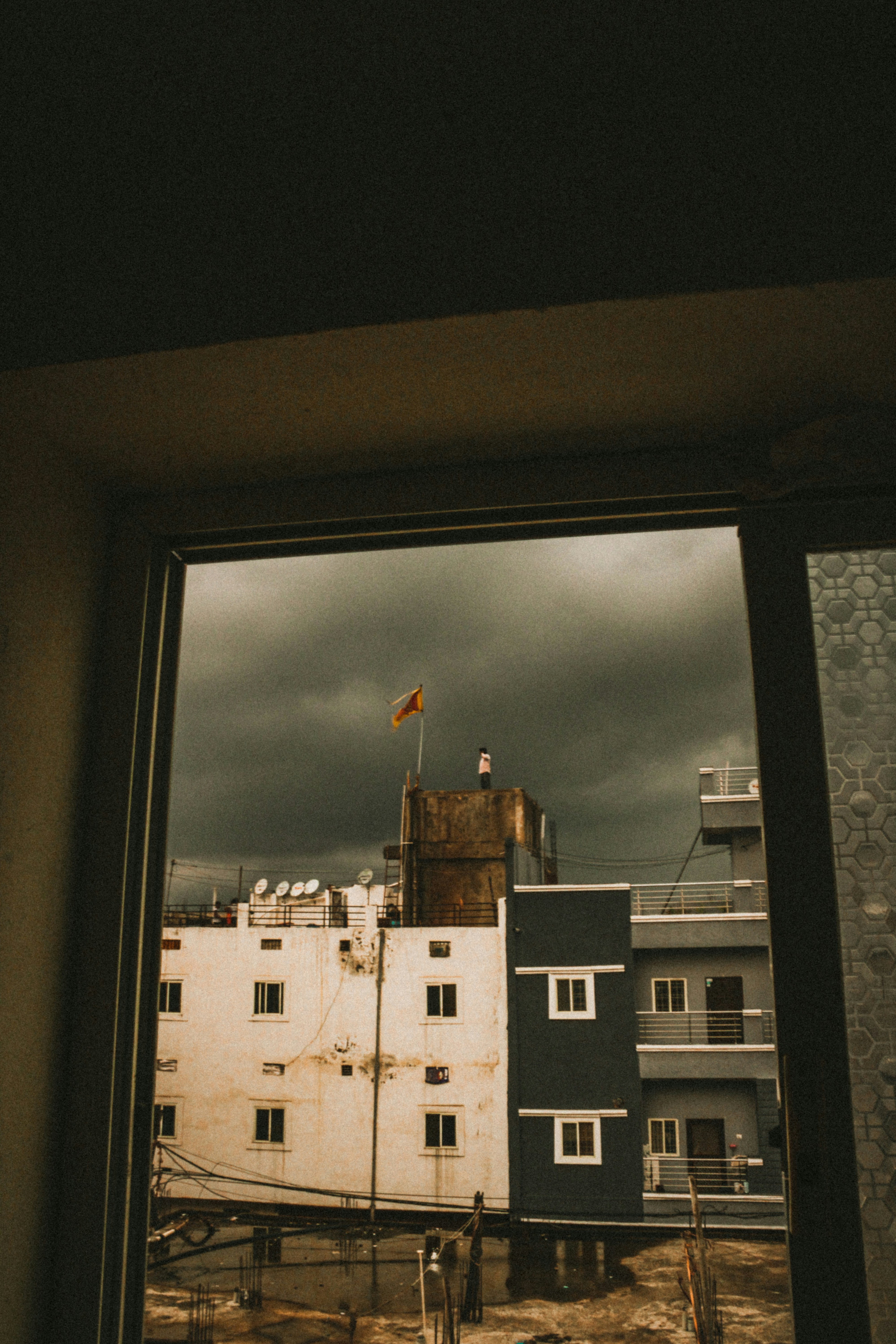 a view of a building from a window