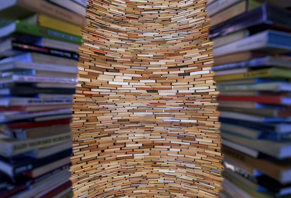 a stack of books stacked on top of each other