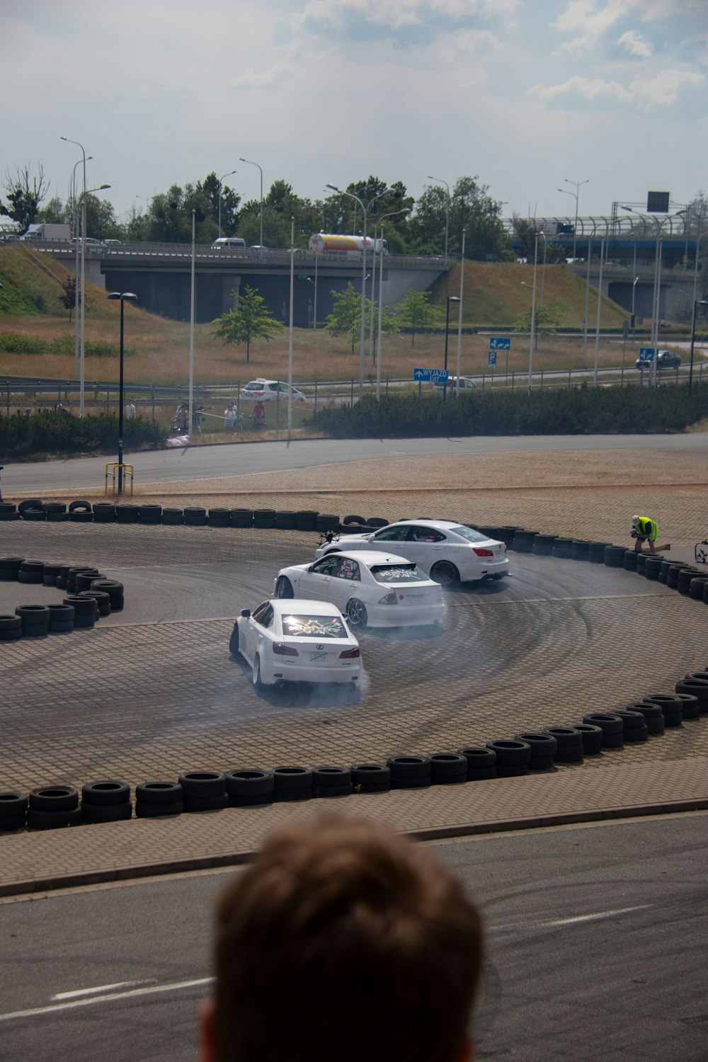 a couple of cars that are on a track