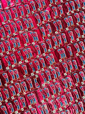 A vibrant display of colorful packaged products ready for delivery.