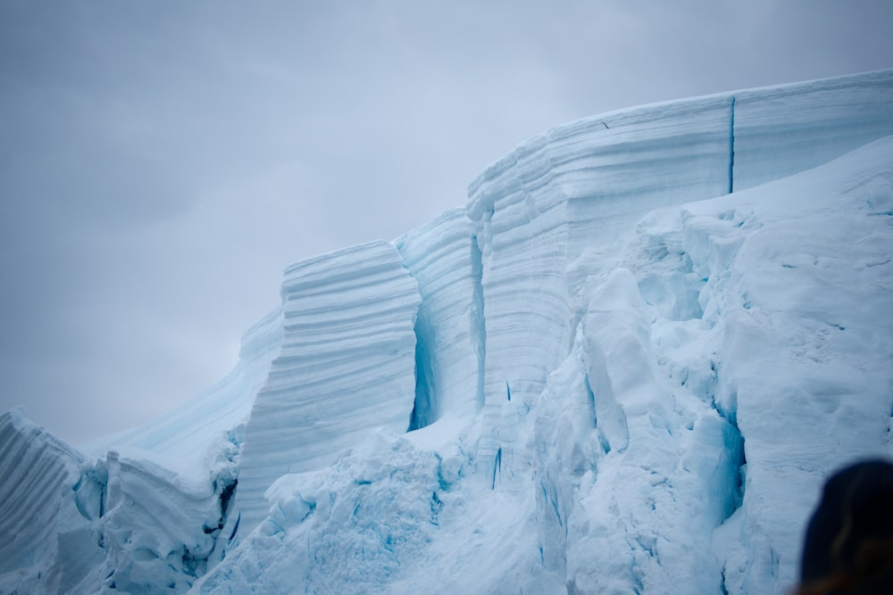 a group of people standing on top of a snow covered mountain