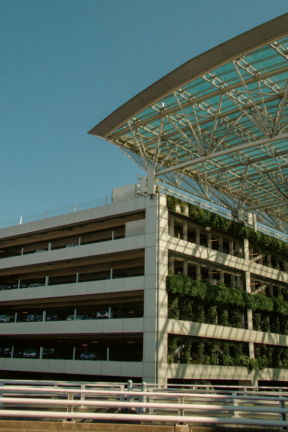 a building with a green plant growing on the side of it