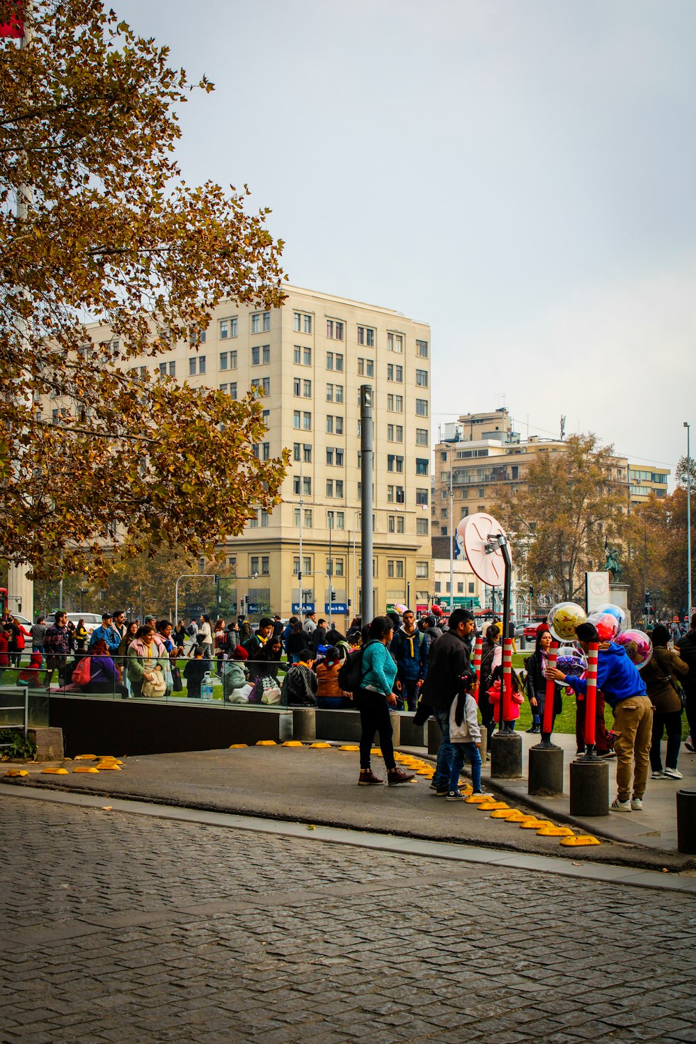 a large group of people standing around in a park