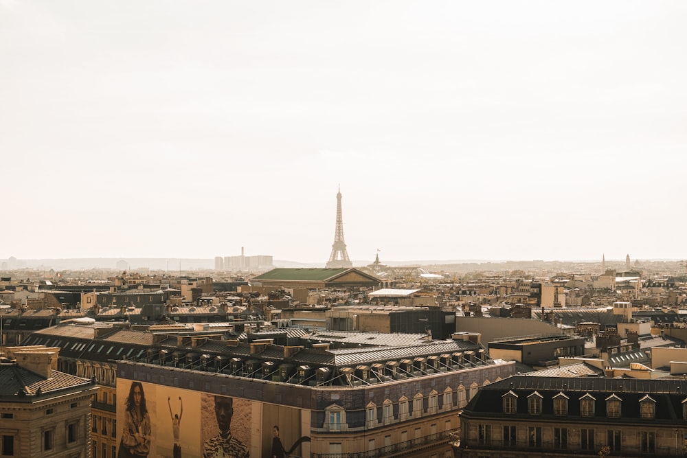 a view of the eiffel tower from the top of a building