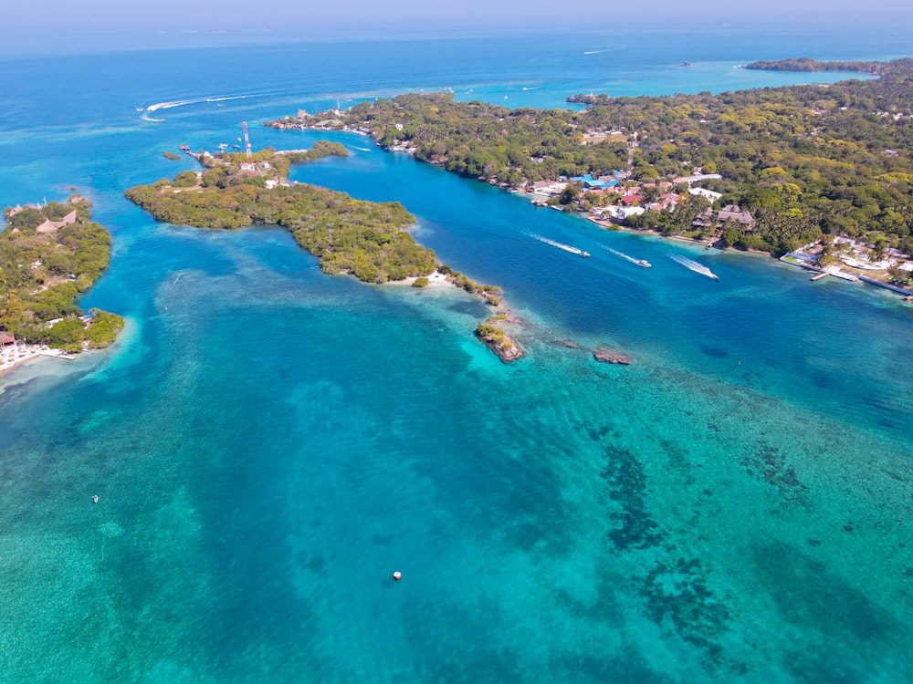 an aerial view of a small island in the middle of the ocean