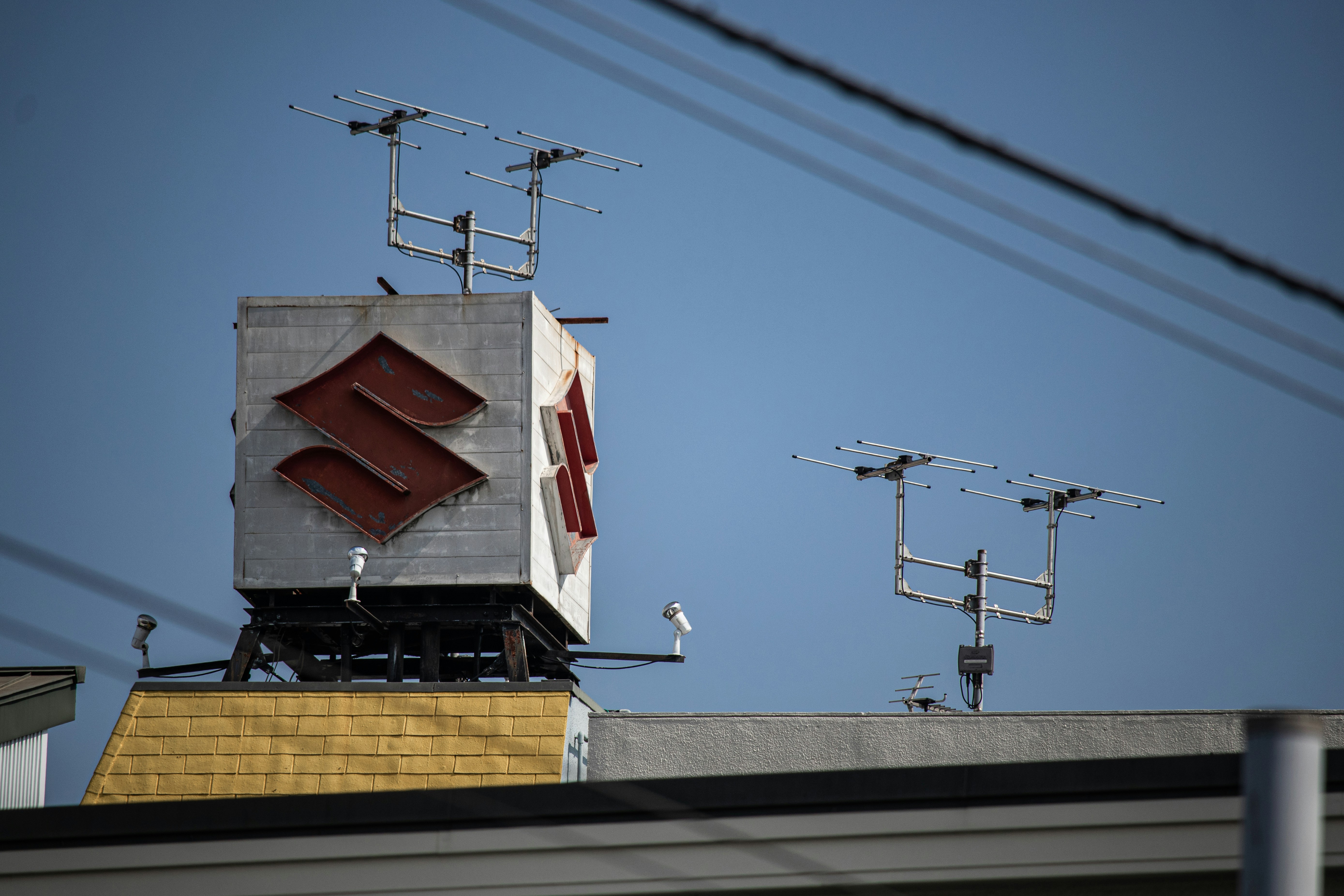 a building with a sign on top of it