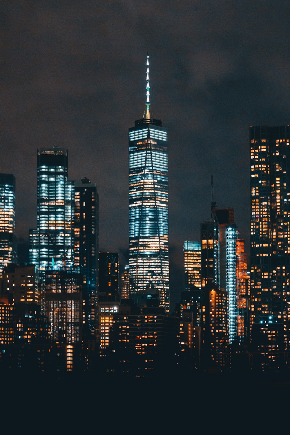 a view of a city skyline at night