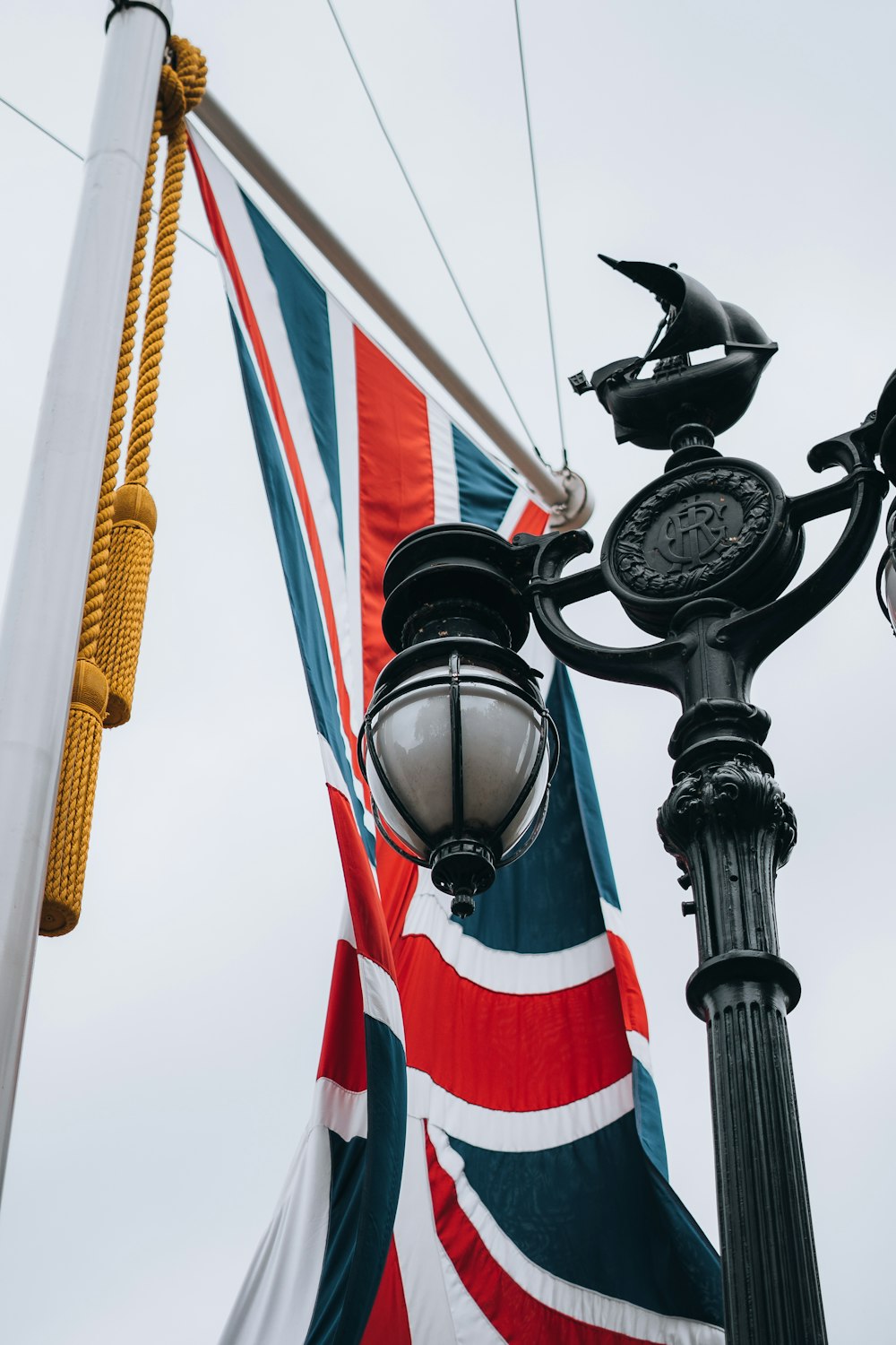 a lamp post with a british flag on it