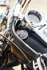 Close-up of a premium motorcycle dashboard highlighting craftsmanship.
