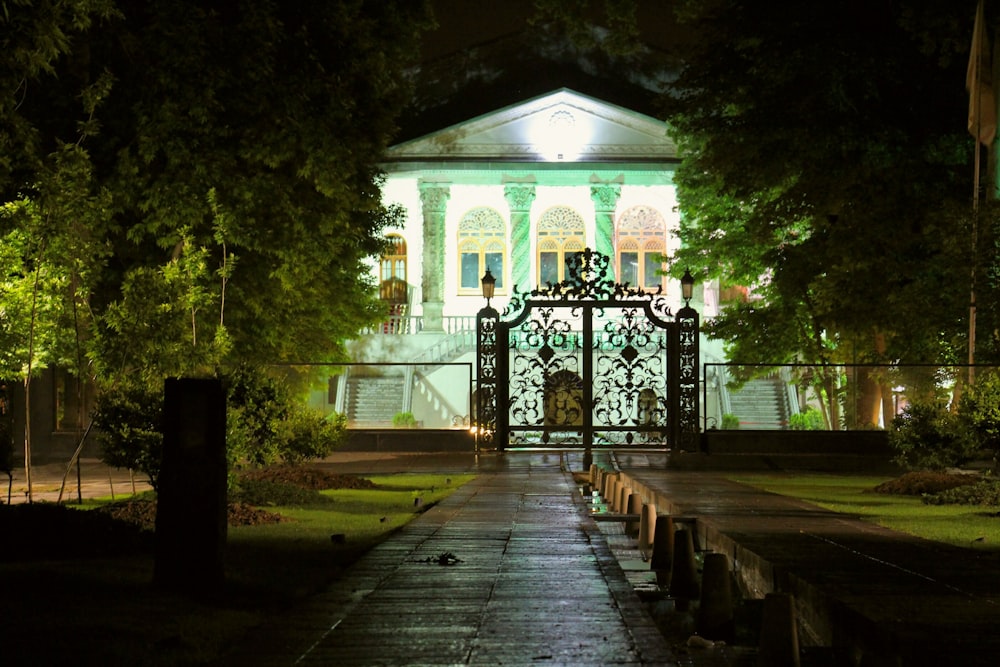a large building with a gate in front of it