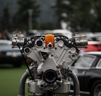 a close up of an engine on a car