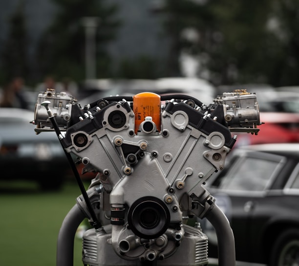 a close up of an engine on a car