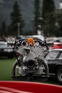 a close up of an engine on a car