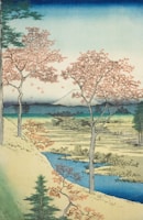 A serene landscape from a slice-of-life anime featuring cherry blossoms and soft lighting