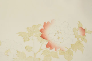 A delicate botanical leaf illustration in soft cream and green tones.