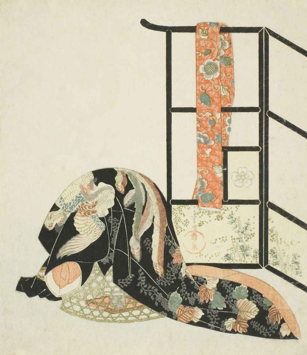 a painting of a woman in a kimono