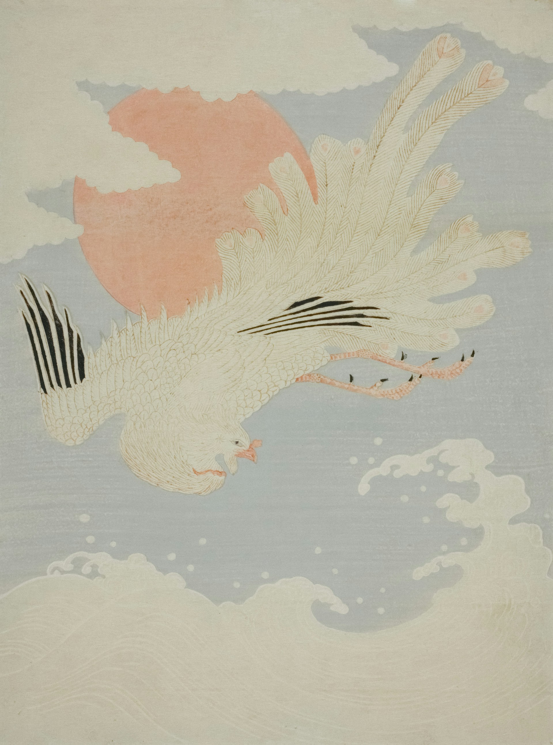 a painting of a bird flying in the sky