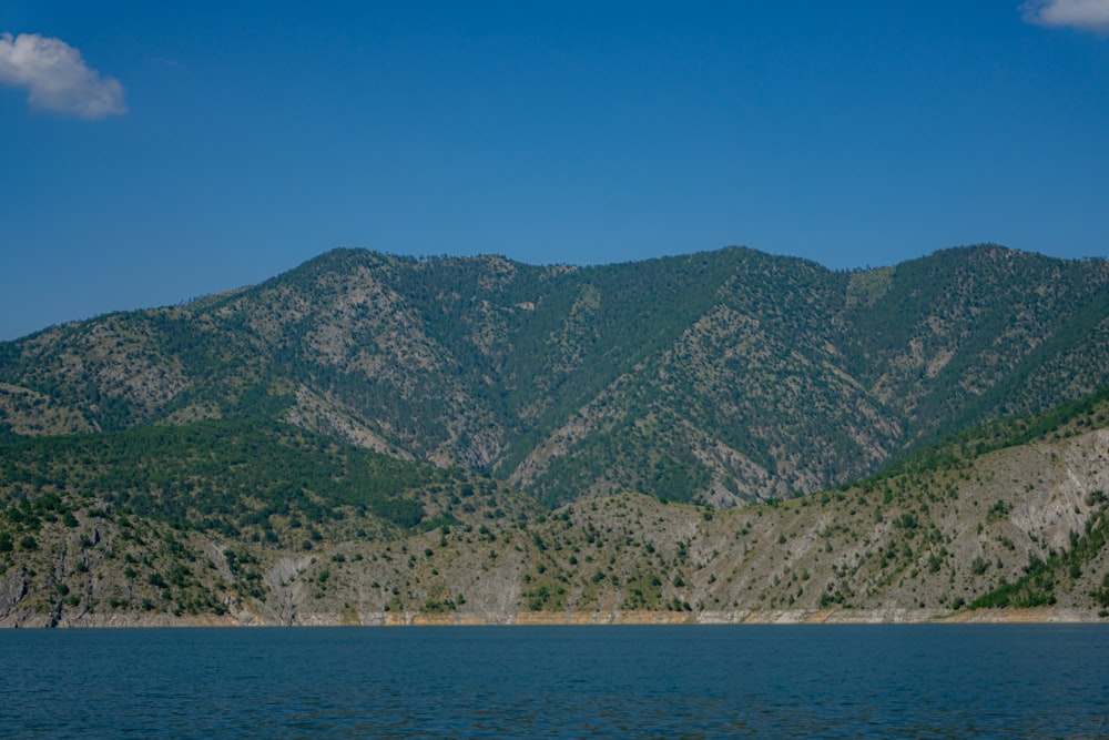 Una gran masa de agua con montañas al fondo