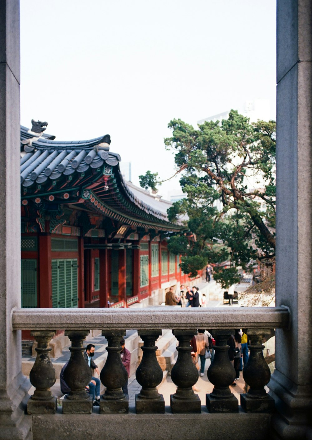 a view of a building from a balcony