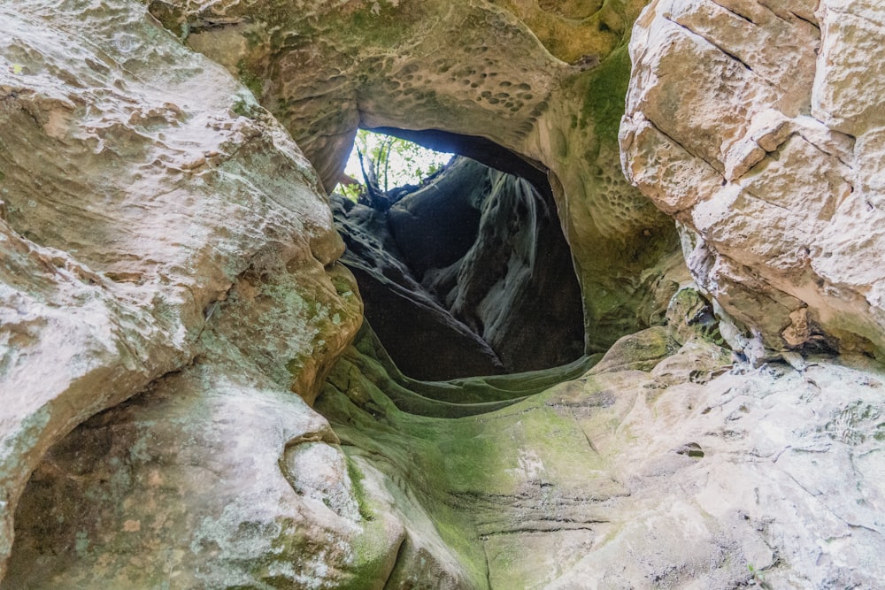 a view of a cave from inside the cave