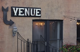 An inviting venue with directional signs for guests.