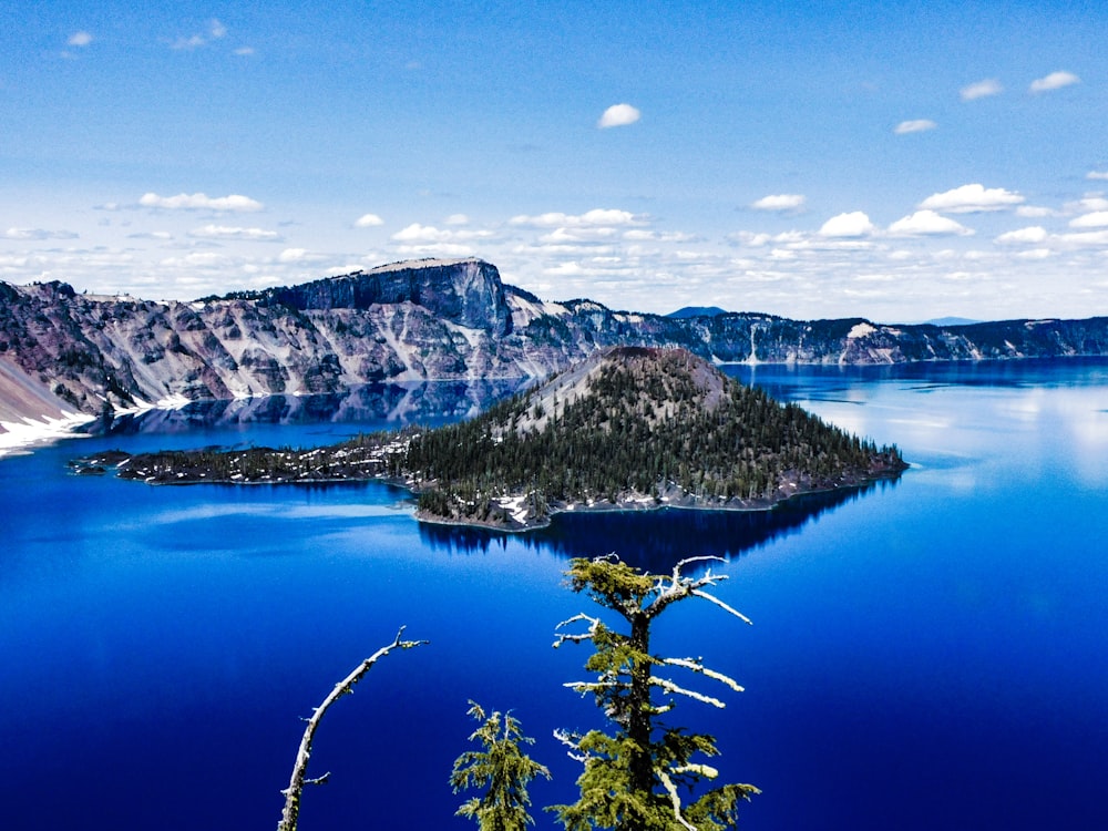 a large body of water surrounded by mountains