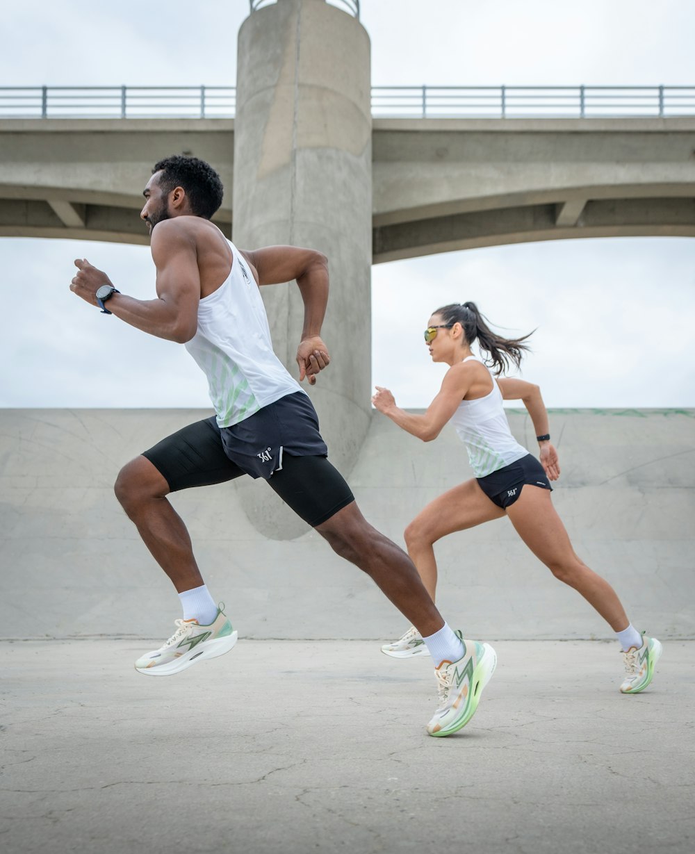 a couple of people that are running together